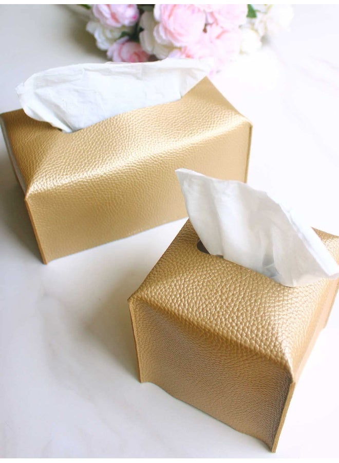 JESMINI Gold Tissue Box Cover Leather - Tissue Holder with Bottom Belt by JESMINI, Decorative Aesthetic PU Leather Tissue Box Holder for Bathroom Home Office Decor - Image 3